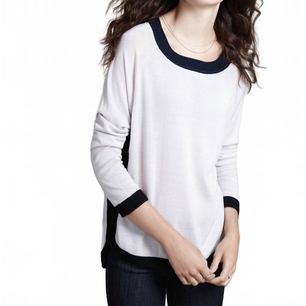 NEW LABEL+THREAD women's ringer neck pullover top in stone/navy/black